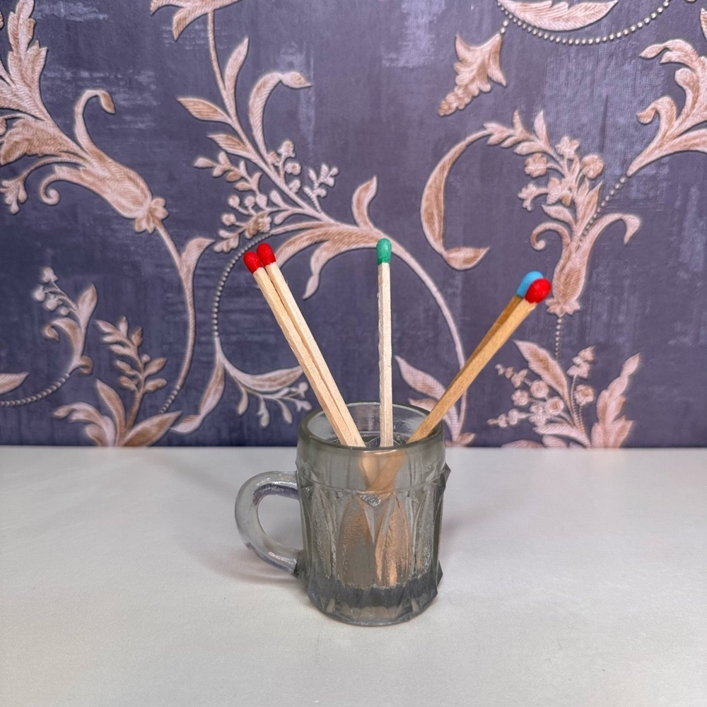 Vintage Clear Glass Barrel Mini Mug Match Holder or Toothpick Holder